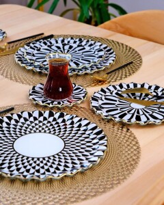 Glore Destina Siyah Altın Yaldızlı 6 Kişilik 26 Parça Pasta Çay İkram Takımı - 9