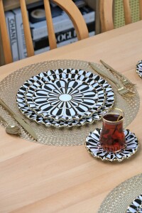 Glore Destina Siyah Altın Yaldızlı 6 Kişilik 28 Parça Pasta Çay Servis Takımı - 6