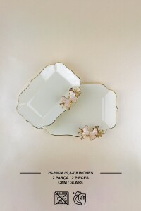 Glore Dolmabahçe Lotus Krem 2'li Cam Kayık Tabak Takımı - 1
