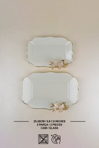 Glore Dolmabahçe Lotus Krem 2'li Cam Kayık Tabak Takımı - 3