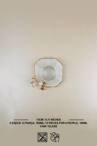 Glore Dolmabahçe Lotus Krem Altın Yaldızlı 6 Kişilik 12 Parça Cam Çay Takımı - Glore