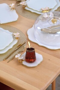 Glore Dolmabahçe Lotus Krem Altın Yaldızlı 6 Kişilik 12 Parça Cam Çay Takımı - 3