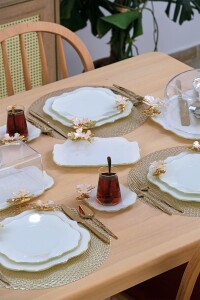 Glore Dolmabahçe Lotus Krem Altın Yaldızlı 6 Kişilik 12 Parça Cam Çay Takımı - 5