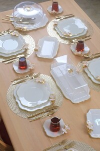 Glore Dolmabahçe Lotus Krem Altın Yaldızlı 6 Kişilik 12 Parça Cam Çay Takımı - 8