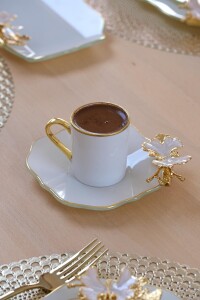 Glore Dolmabahçe Lotus Krem Altın Yaldızlı 6 Kişilik 12 Parça Cam Kahve Takımı - 2