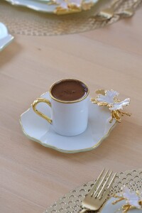 Glore Dolmabahçe Lotus Krem Altın Yaldızlı 6 Kişilik 12 Parça Cam Kahve Takımı - 4