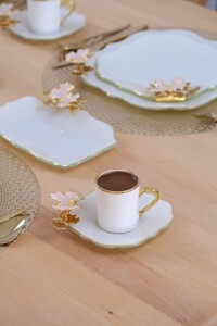 Glore Dolmabahçe Lotus Krem Altın Yaldızlı 6 Kişilik 12 Parça Cam Kahve Takımı - 5
