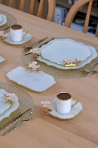 Glore Dolmabahçe Lotus Krem Altın Yaldızlı 6 Kişilik 12 Parça Cam Kahve Takımı - 7