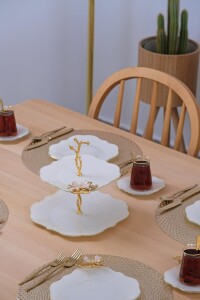 Glore Dolmabahçe Lotus Krem Altın Yaldızlı 6 Kişilik 25 Parça Pasta Takımı - 2