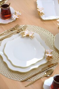 Glore Dolmabahçe Lotus Krem Altın Yaldızlı 6 Kişilik 34 Parça Pasta Servis Takımı - 5