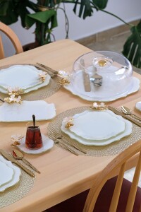 Glore Dolmabahçe Lotus Krem Altın Yaldızlı 6 Kişilik 34 Parça Pasta Servis Takımı - 6