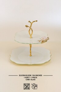 Glore Dolmabahçe Lotus Krem Altın Yaldızlı Cam Kurabiyelik - Glore
