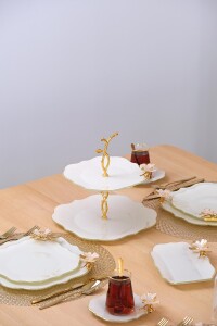 Glore Dolmabahçe Lotus Krem Altın Yaldızlı Cam Kurabiyelik - Glore (1)