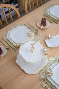 Glore Dolmabahçe Lotus Krem Altın Yaldızlı Cam Kurabiyelik - 4