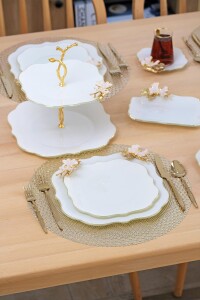 Glore Dolmabahçe Lotus Krem Altın Yaldızlı Cam Kurabiyelik - 5