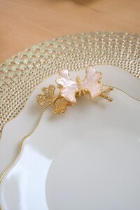 Glore Dolmabahçe Lotus Krem Altın Yaldızlı Cam Kurabiyelik - 6