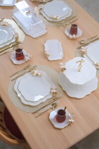 Glore Dolmabahçe Lotus Krem Altın Yaldızlı Cam Kurabiyelik - 7