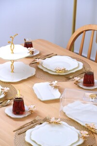 Glore Dolmabahçe Lotus Krem Altın Yaldızlı Cam Kurabiyelik - 8