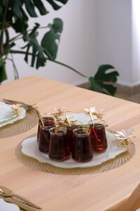 Glore Dolmabahçe Lotus Krem Altın Yaldızlı Cam Tepsi - 3