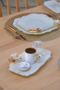 Glore Dolmabahçe Lotus Krem Tek Kişilik 4 Parça Altın Yaldızlı Cam Keyiflik Kahve Takımı - 3