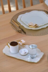 Glore Dolmabahçe Lotus Krem Tek Kişilik 4 Parça Altın Yaldızlı Cam Keyiflik Kahve Takımı - 4