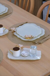 Glore Dolmabahçe Lotus Krem Tek Kişilik 4 Parça Altın Yaldızlı Cam Keyiflik Kahve Takımı - 5