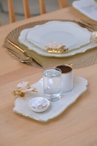 Glore Dolmabahçe Lotus Krem Tek Kişilik 4 Parça Altın Yaldızlı Cam Keyiflik Kahve Takımı - 6