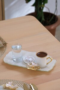 Glore Dolmabahçe Lotus Krem Tek Kişilik 4 Parça Altın Yaldızlı Cam Keyiflik Kahve Takımı - 8