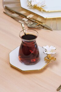 Glore Dolmabahçe Sekizgen Krem Altın Yaldızlı 12 Parça 6 Kişilik Cam Çay Takımı - Glore (1)