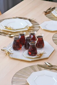 Glore Dolmabahçe Sekizgen Krem Altın Yaldızlı Cam Tepsi - Glore (1)