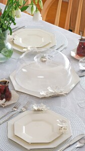 Glore Dolmabahçe Sekizgen Krem Platin Yaldızlı 6 Kişilik 34 Parça Pasta Servis Takımı - 3