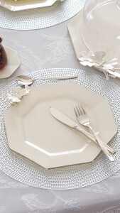 Glore Dolmabahçe Sekizgen Krem Platin Yaldızlı 6 Kişilik 34 Parça Pasta Servis Takımı - 5