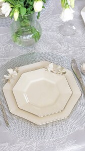 Glore Dolmabahçe Sekizgen Krem Platin Yaldızlı 6 Kişilik 34 Parça Pasta Servis Takımı - 10