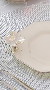 Glore Dolmabahçe Sekizgen Krem Platin Yaldızlı 6 Kişilik Cam Pasta Tabağı Takımı - Glore (1)