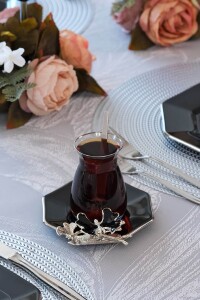 Glore Dolmabahçe Sekizgen Siyah Platin Yaldızlı 6 Kişilik 34 Parça Pasta Servis Takımı - 9