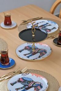 Glore Elephant Beyaz Altın Yaldızlı 6 Kişilik 19 Parça Çay Servis Takımı - 2