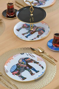Glore Elephant Beyaz Altın Yaldızlı 6 Kişilik 19 Parça Çay Servis Takımı - 4