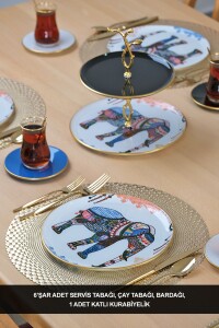 Glore Elephant Beyaz Altın Yaldızlı 6 Kişilik 19 Parça Çay Servis Takımı - Glore