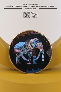 Glore Elephant Siyah 12 Parça 6 Kişilik Cam Çay Takımı - Glore