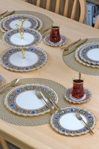 Glore Gisele Pembe Altın Yaldızlı 6 Kişilik 28 Parça Pasta Çay Servis Takımı - 5