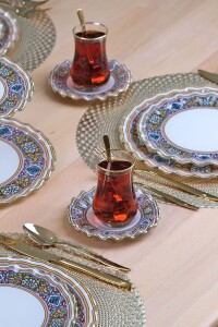 Glore Gisele Pembe Altın Yaldızlı 6 Kişilik 28 Parça Pasta Çay Servis Takımı - 8
