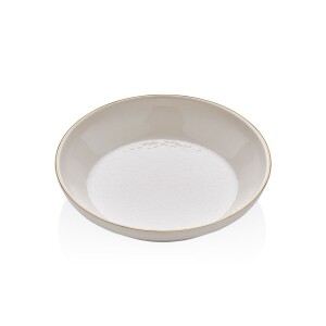 Glore Reaktif Krem 6 Kişilik Altın Yaldızlı Seramik Çukur Tabak Takımı - Glore