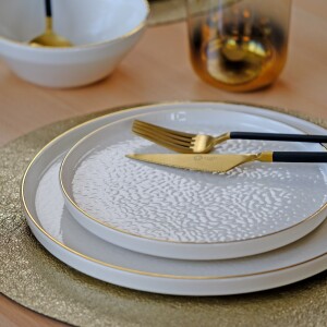 Glore Reaktif Krem Altın Yaldızlı 24 Parça 6 Kişilik Seramik Yemek Takımı - 3