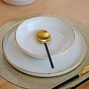 Glore Reaktif Krem Altın Yaldızlı 24 Parça 6 Kişilik Seramik Yemek Takımı - 5