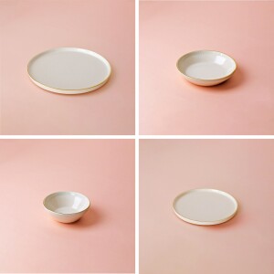 Glore Reaktif Krem Altın Yaldızlı 24 Parça 6 Kişilik Seramik Yemek Takımı - 6