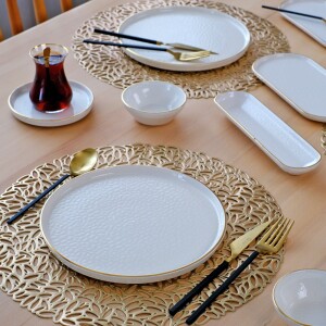 Glore Reaktif Krem Altın Yaldızlı 41 Parça 6 Kişilik Seramik Kahvaltı Takımı - Glore