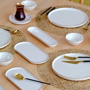 Glore Reaktif Krem Altın Yaldızlı 41 Parça 6 Kişilik Seramik Kahvaltı Takımı - Glore (1)