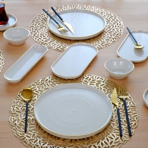 Glore Reaktif Krem Altın Yaldızlı 41 Parça 6 Kişilik Seramik Kahvaltı Takımı - 3