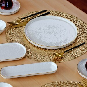 Glore Reaktif Krem Altın Yaldızlı 41 Parça 6 Kişilik Seramik Kahvaltı Takımı - 4