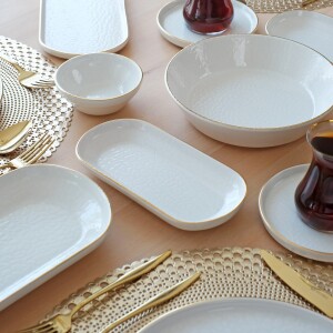 Glore Reaktif Krem Altın Yaldızlı 41 Parça 6 Kişilik Seramik Kahvaltı Takımı - 5